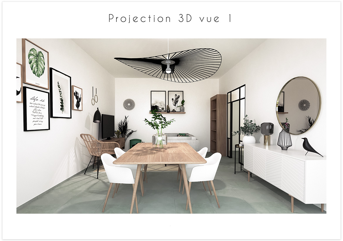 Aménagement et décoration d'un séjour - Projection 3D