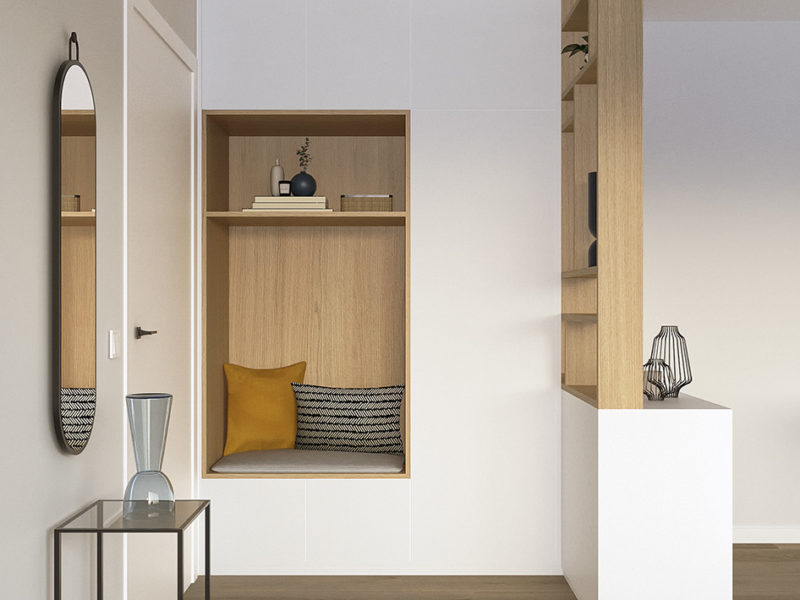 Projection 3D vue sur le meuble d'entrée sur mesure