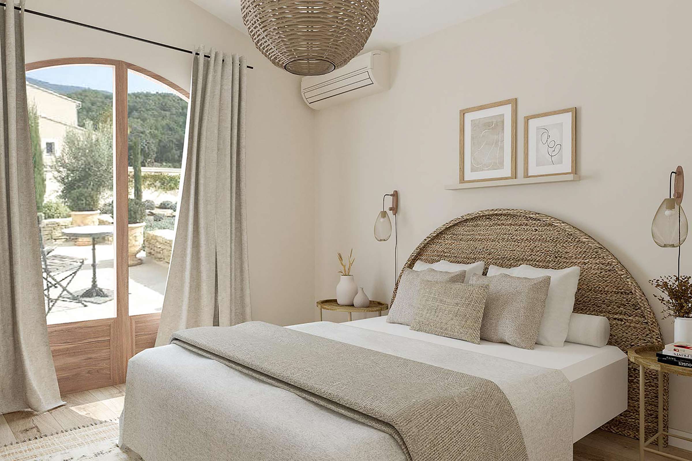 ELEGANCE ARCHITECTURE D'INTERIEUR DESIGNER D'INTERIEUR JENNIFER FAUCHART RENOVATION ET DECORATION D'UNE CHAMBRE BOHEME VILLA VALLAURIS ANTIBES CANNES MOUGINS MOUANS-SARTOUX